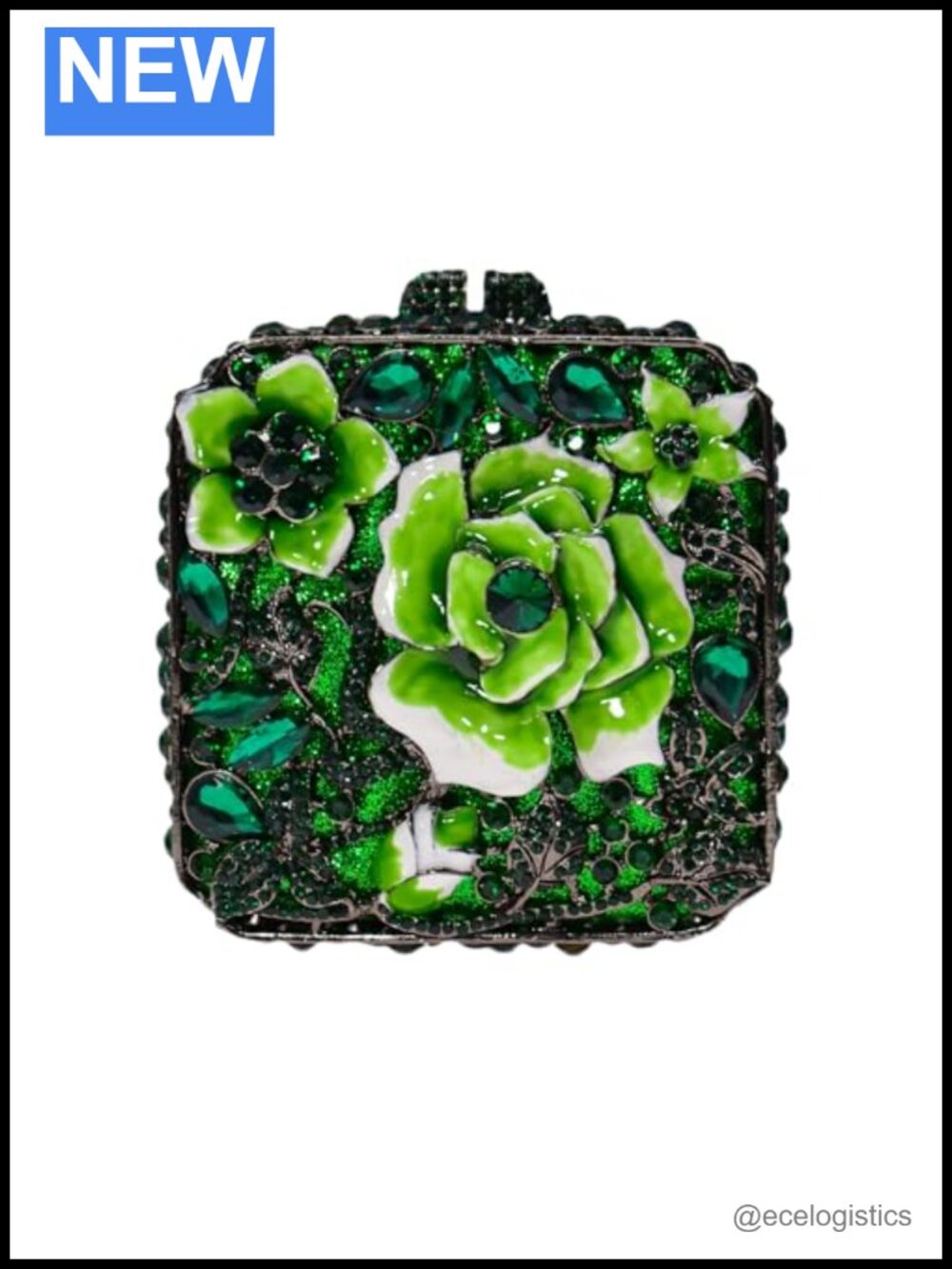 Crystal Evening Clutch Faux Leather Rhinestone Floral Handbag Bling Party Box
